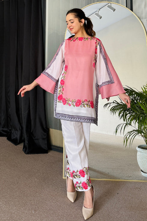 Pink White Summer Kurta Set
